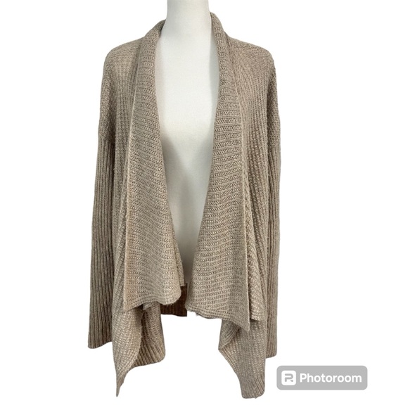 Eileen Fisher Sweaters - Eileen Fisher Camel and Merino Cardigan Size Large Open Front Waterfall Tan